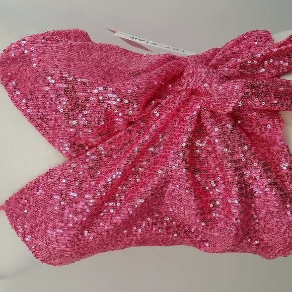 Lily Star Sparkly Pink Sequin Side Tie Wrap Top Party Festive Coquette Barbie - Picture 11 of 11